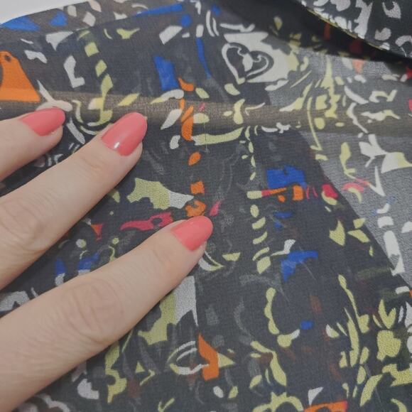 Cabi | Abstract Pattern Sheer Lightweight Button Up Long Sleeve Blouse Top - Picture 10 of 11